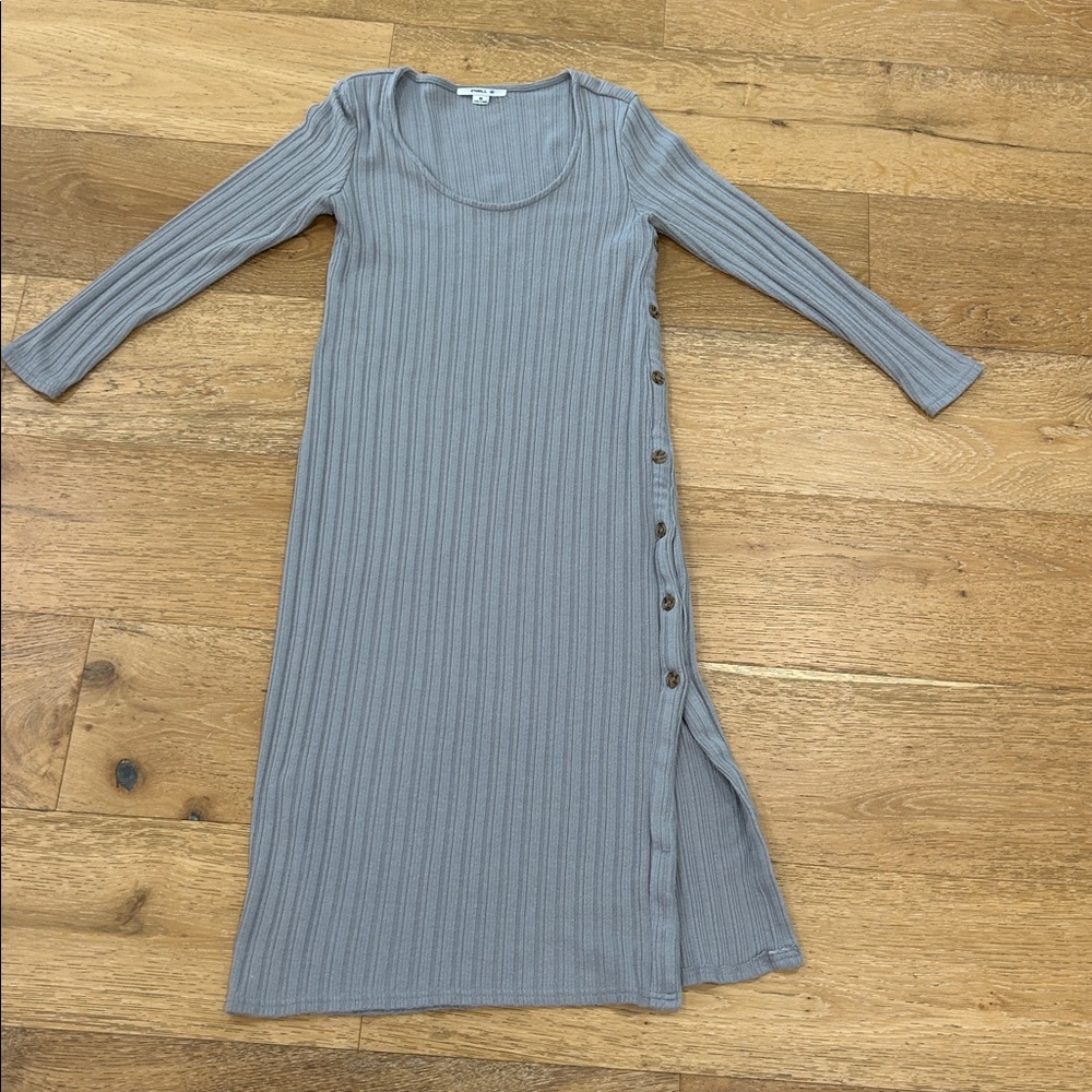 O'Neill Gray Ribbed Knit Sweater MIDI Dress with Botton Details Size M